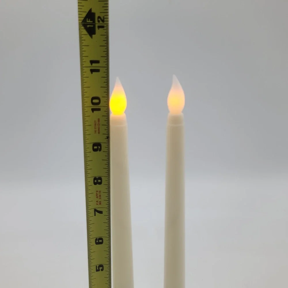 Set of 2 Ivory LED Flameless Taper Candles Battery Operated Flickering 10.5